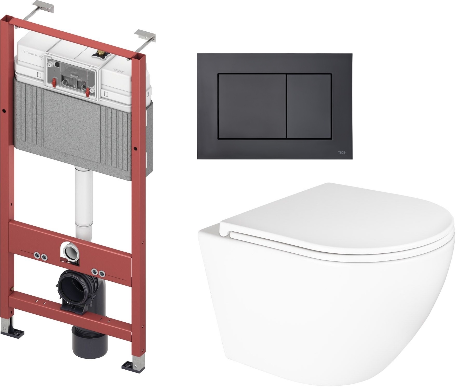 Zestaw Oltens Hamnes Kort miska WC wisząca z deską wolnoopadającą i stelaż podtynkowy Tece Base z przyciskiem Now biały/czarny mat ... - Wysyłka w 24h