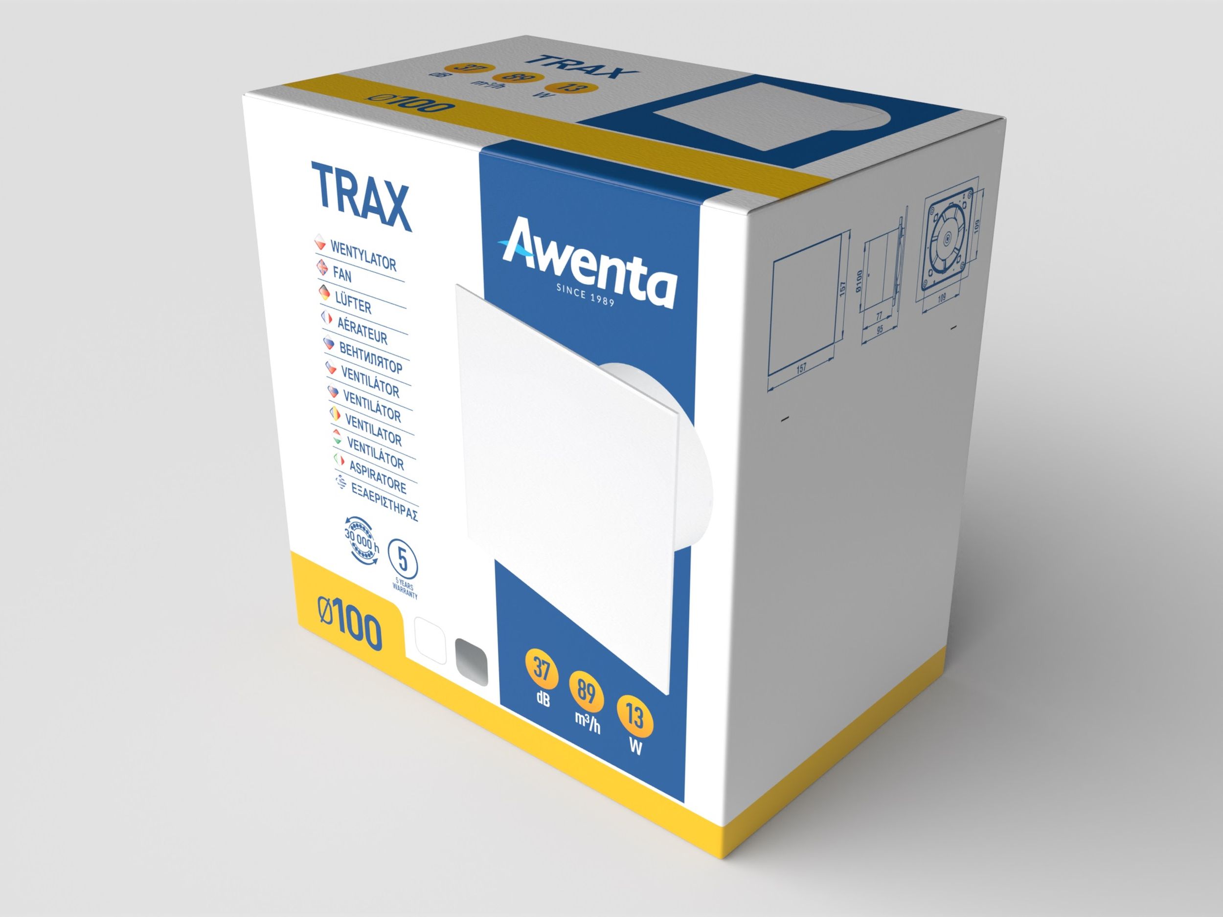 Awenta Trax wentylator ścienno-sufitowy inox WTI100T