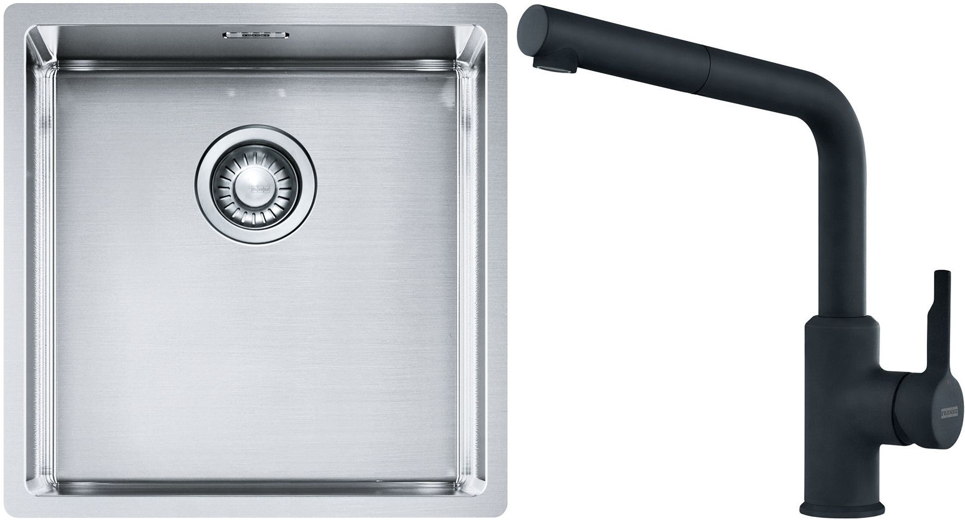 Franke Box BXX 210/110-40 zlewozmywak 45x44 cm stalowy z baterią kuchenną Urban czarny mat (1270453654, 1150627523)