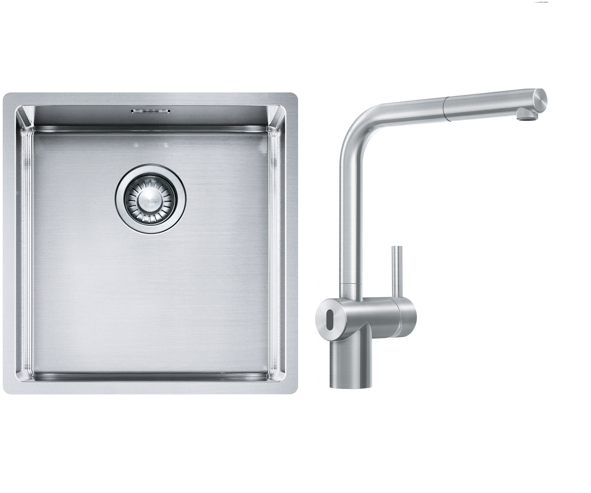 Franke Box BXX 210/110-40 zlewozmywak 45x44 cm stalowy z baterią kuchenną Atlas Neo Sensor stal szlachetna (1270453654, 1150625523)