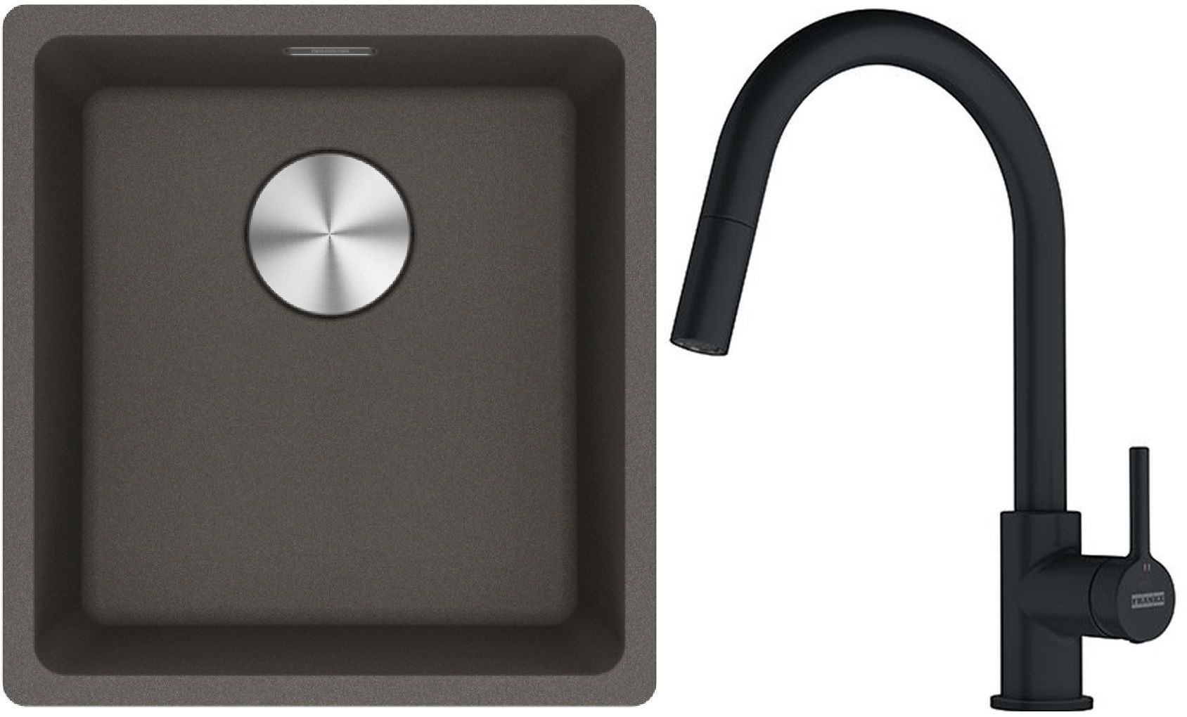 Franke Maris MRG 110-37 zlewozmywak granitowy 43x40 cm łupkowy szary z baterią kuchenną Lina czarny mat (1250716374, 1150626053)