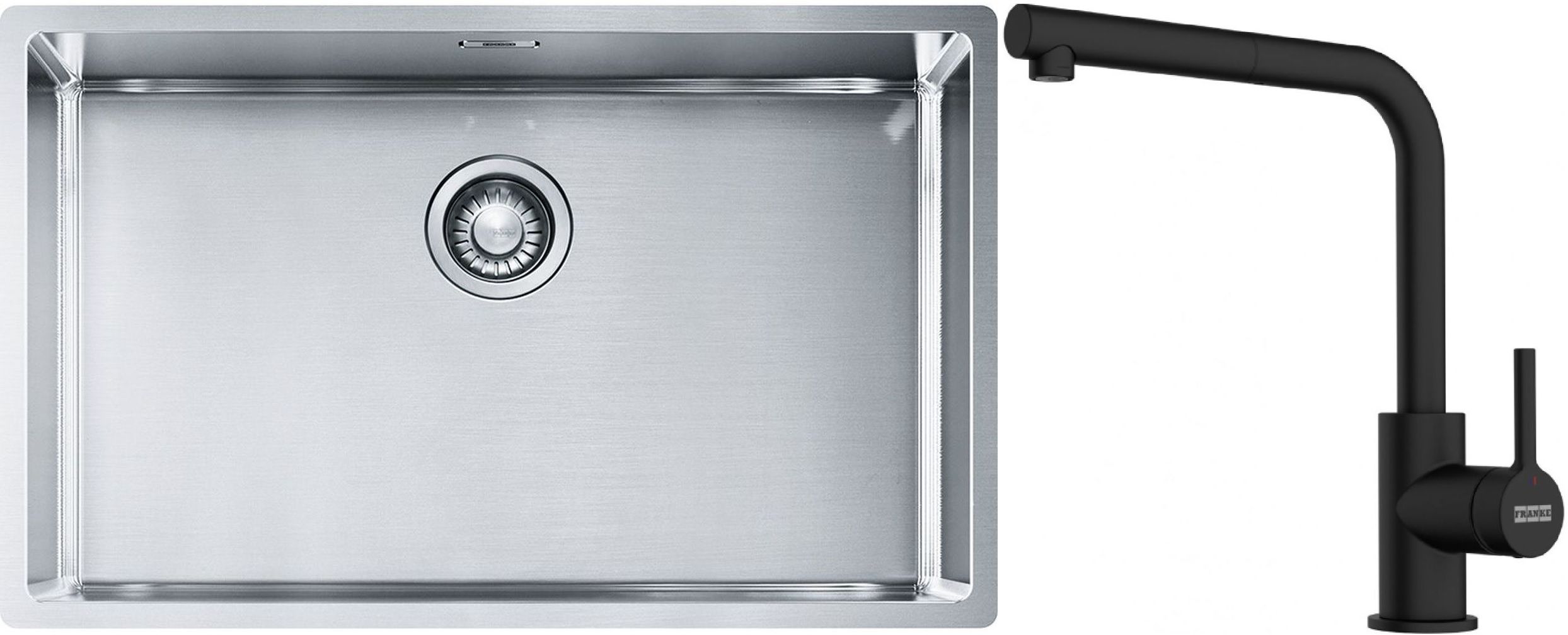 Franke Box BXX 210/110-68 zlewozmywak 72,5x45 cm stalowy z baterią kuchenną Lina czarny mat (1270453658, 1150712435)