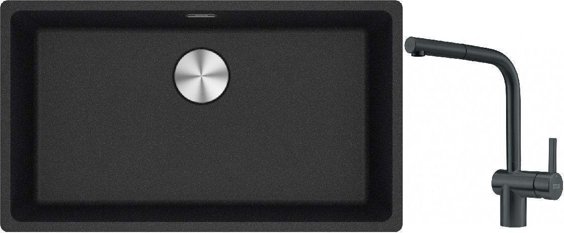 Franke Maris MRG 110-72 zlewozmywak 72x40 cm Fragranite onyx z baterią kuchenną Atlas czarna stal szlachetna (1250687261, 1150550427)