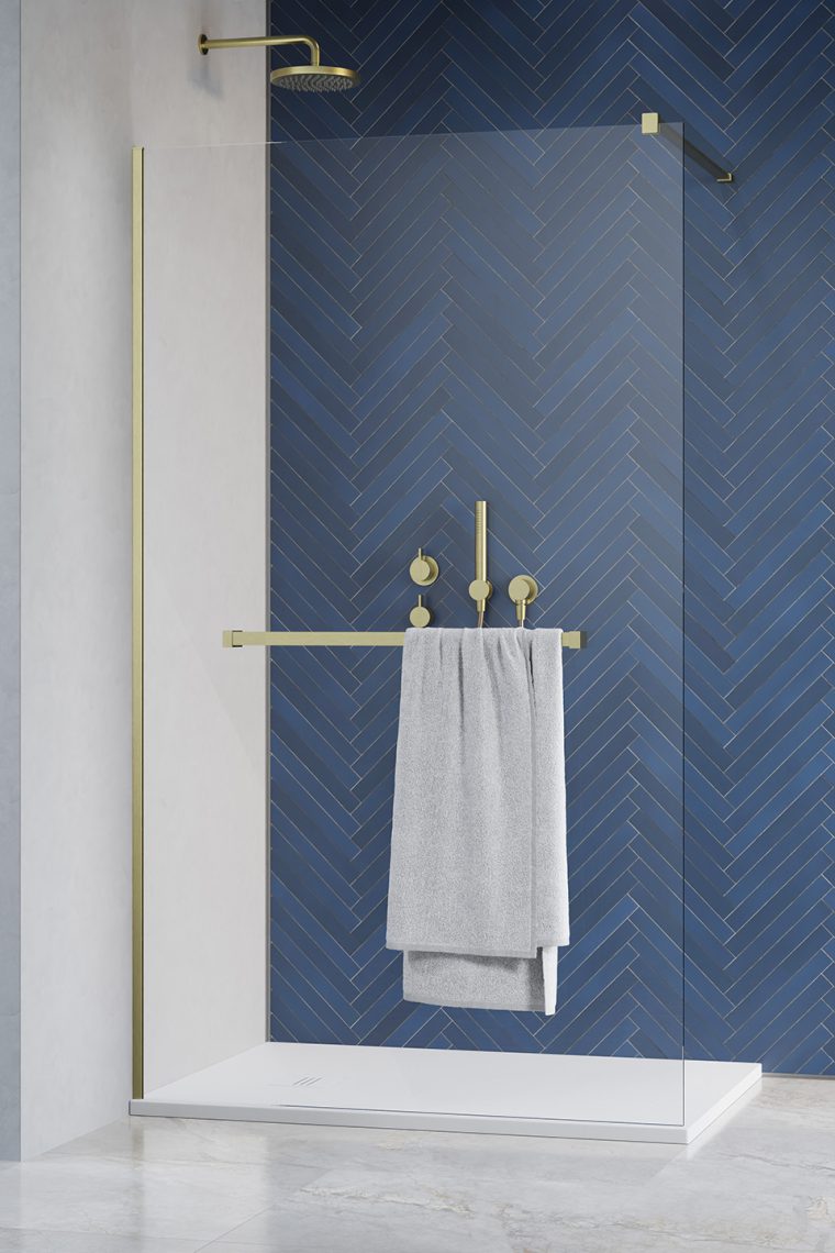 Radaway Modo New Brushed Gold II ścianka prysznicowa z wieszakiem 120 cm złoty szczotkowany/szkło przezroczyste 389124-99-01W