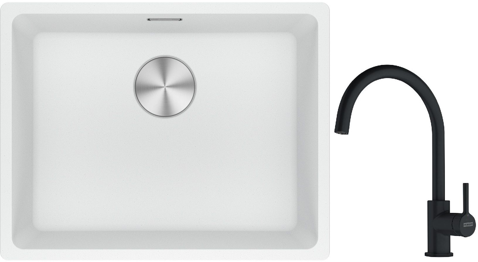 Franke Maris MRG 110-52 zlewozmywak 52x40 cm Fragranite biały polarny z baterią kuchenną Lina czarny mat (1250687255, 1150626019) - Wysyłka w 24h