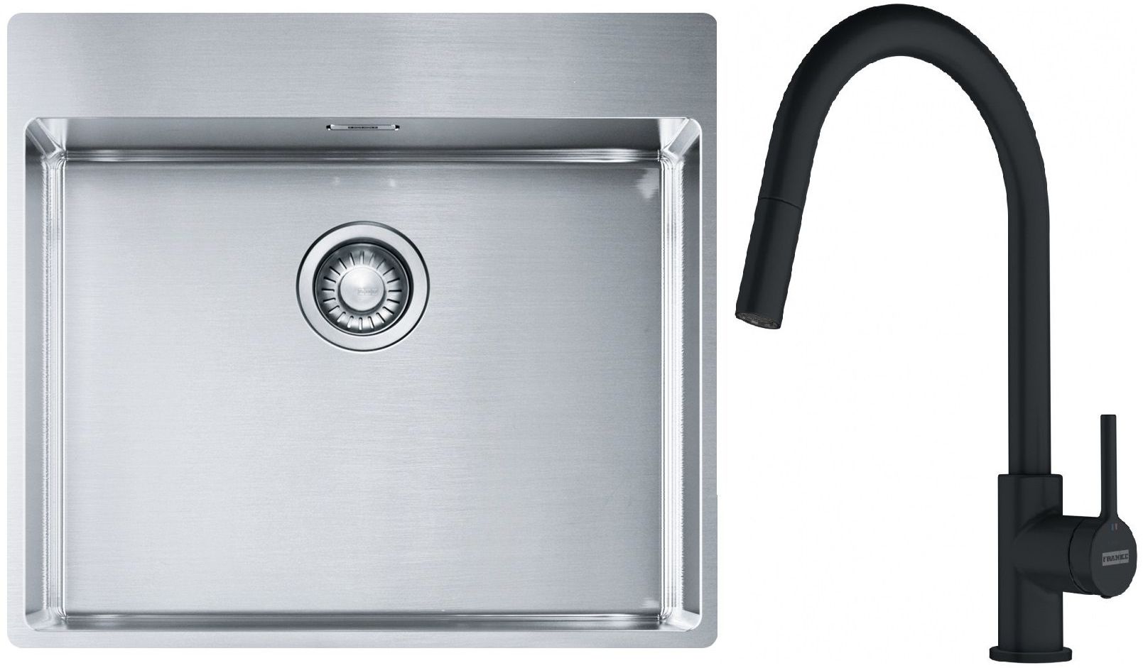Franke Box BXX 210-54 TL zlewozmywak 57x51 cm stalowy z baterią kuchenną Lina czarny mat (1270369295, 1150626053)
