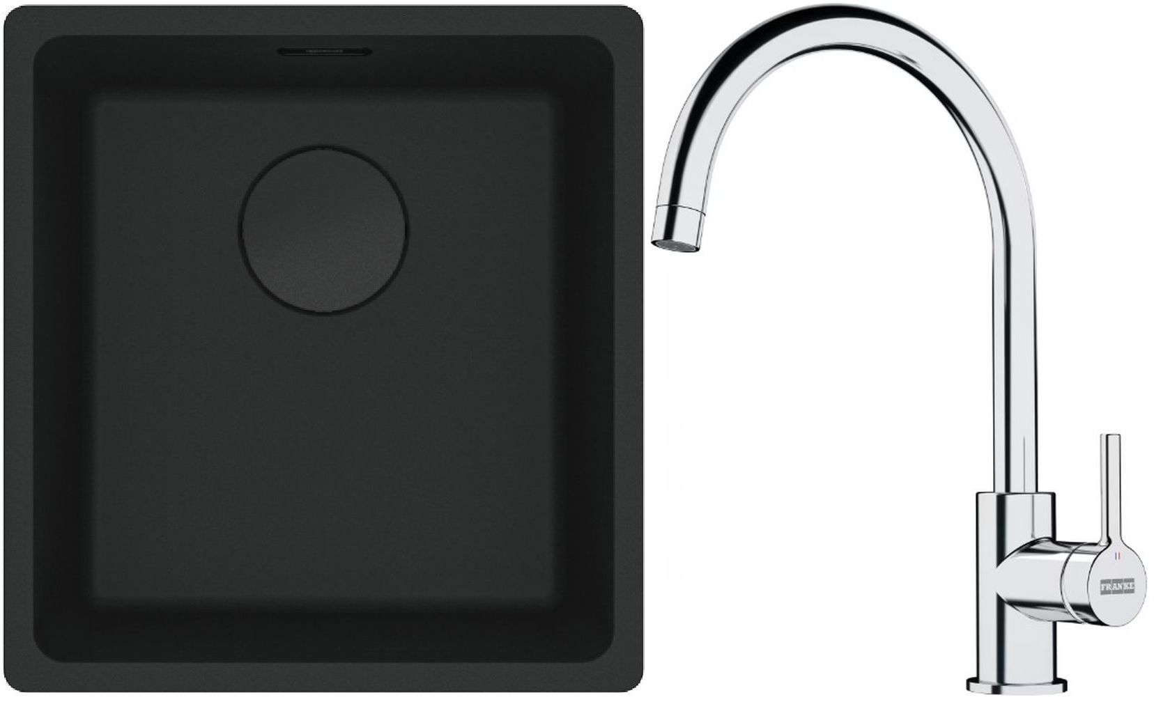 Franke Maris MRG 110-37 zlewozmywak 40x37 cm Fragranit + czarny mat z baterią kuchenną Lina chrom (1250697760, 1150693228)