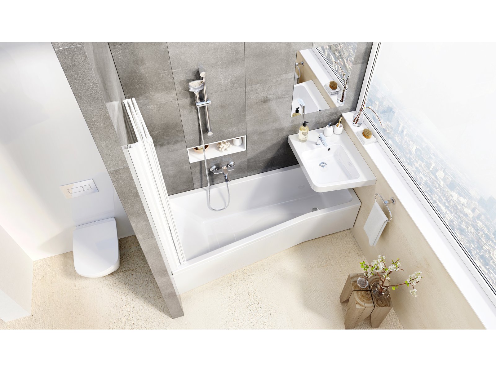 Ravak Supernova parawan nawannowy 100 cm 3-częściowy satyna mat/szkło przezroczyste 795V0U00Z1