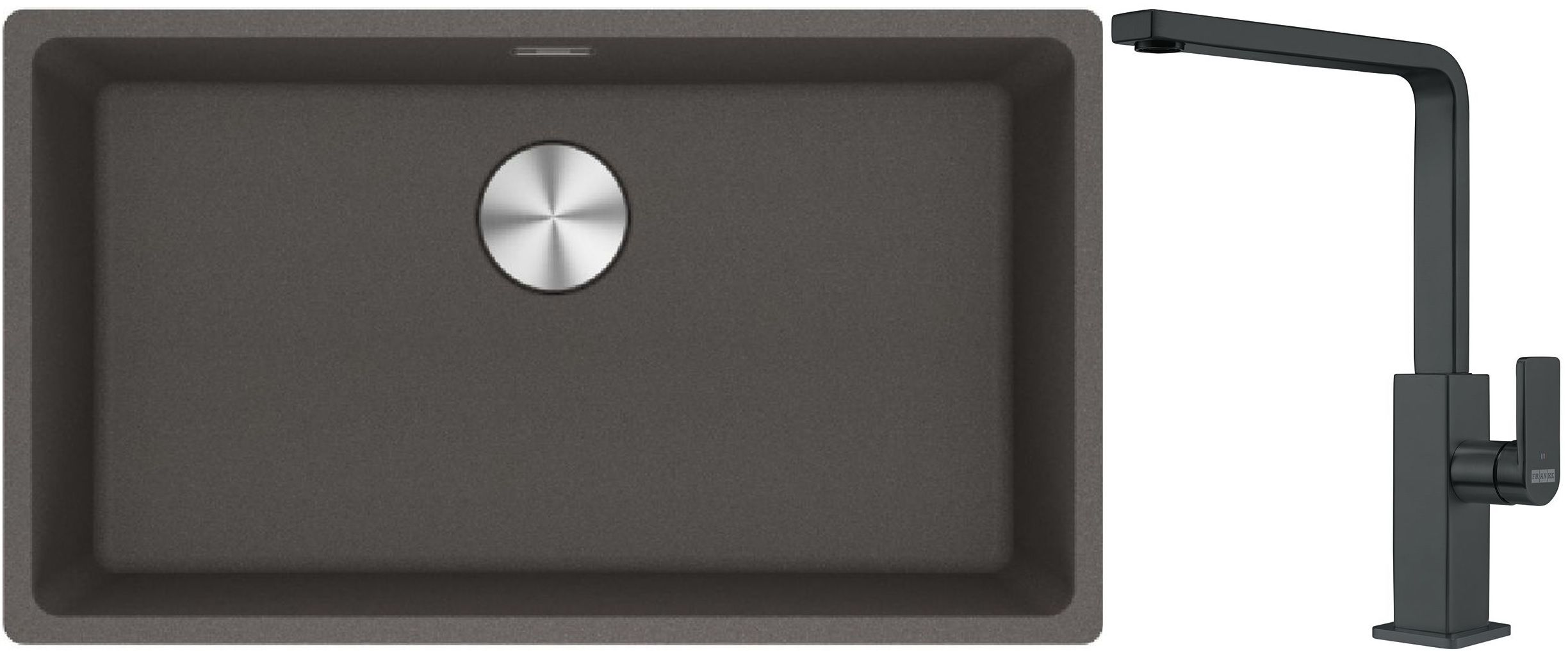 Franke Maris MRG 110-72 zlewozmywak granitowy 75,3x43,3 cm szary/grafitowy/onyx z baterią kuchenną Mythos czarna stal szlachetna ...