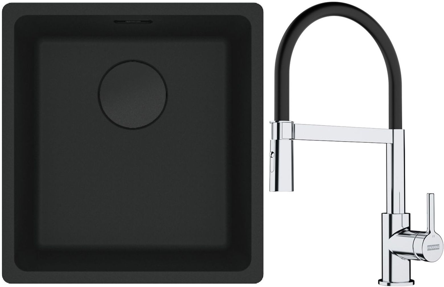 Franke Maris MRG 110-37 zlewozmywak 40x37 cm Fragranit + czarny mat z baterią kuchenną Lina chrom/czarny (1250697760, 1150626085) - Wysyłka w 24h
