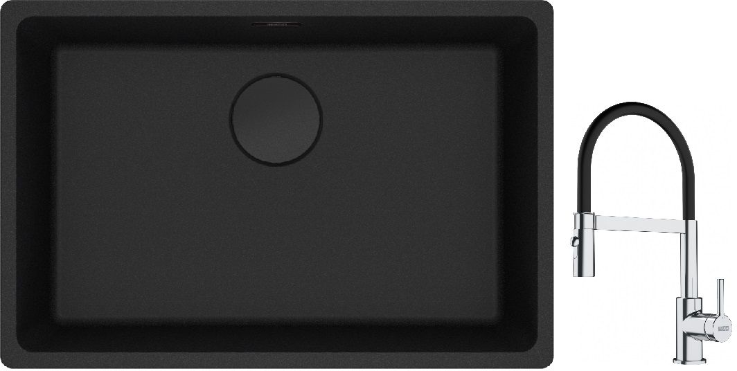 Franke Maris MRG 110-62 zlewozmywak 62x40 cm Fragranite czarny mat z baterią kuchenną Lina chrom/czarny (1250697758, 1150626085) - Wysyłka w 24h