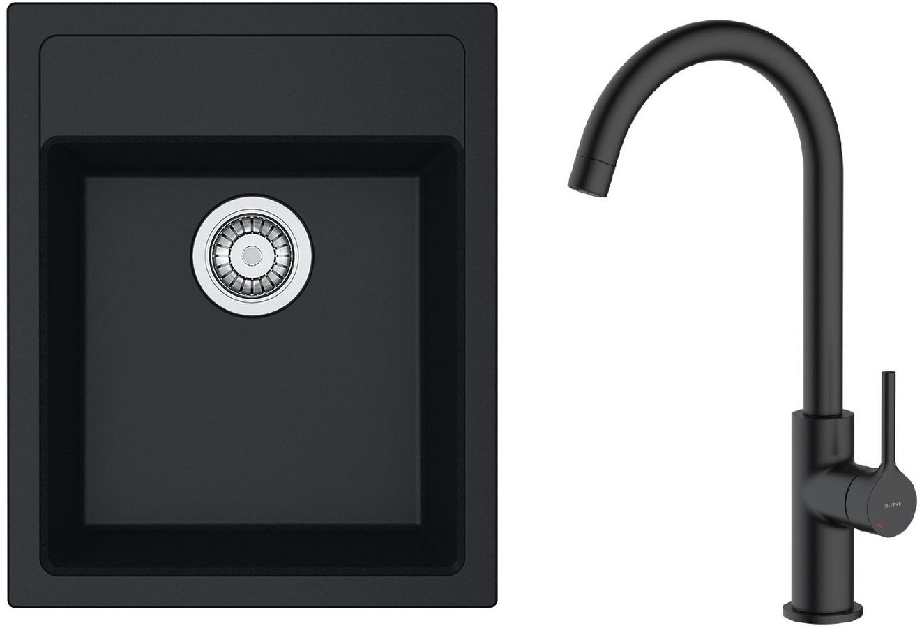Zestaw Franke Sirius SID 610-40 zlewozmywak 43x53 cm z baterią kuchenną Oltens Skafta onyx/czarny mat (1140496104, 35206300) - Wysyłka w 24h