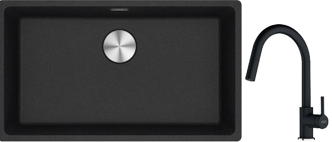 Franke Maris MRG 110-72 zlewozmywak 72x40 cm Fragranite onyx z baterią kuchenną Lina onyx (1250687261, 1150626055)