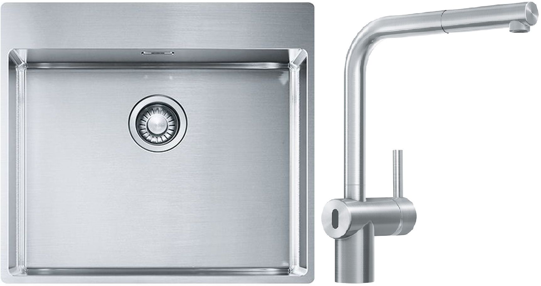 Franke Box BXX 210-54 TL zlewozmywak 57x51 cm stalowy z baterią kuchenną Atlas Neo Sensor stal szlachetna (1270369295, 1150625523)