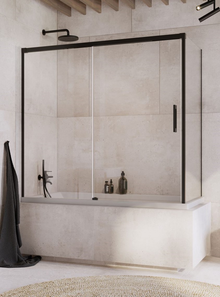 Radaway Idea Black PN DWJ+S parawan nawannowy 160 cm lewy czarny mat/szkło przezroczyste 10042160-54-01L