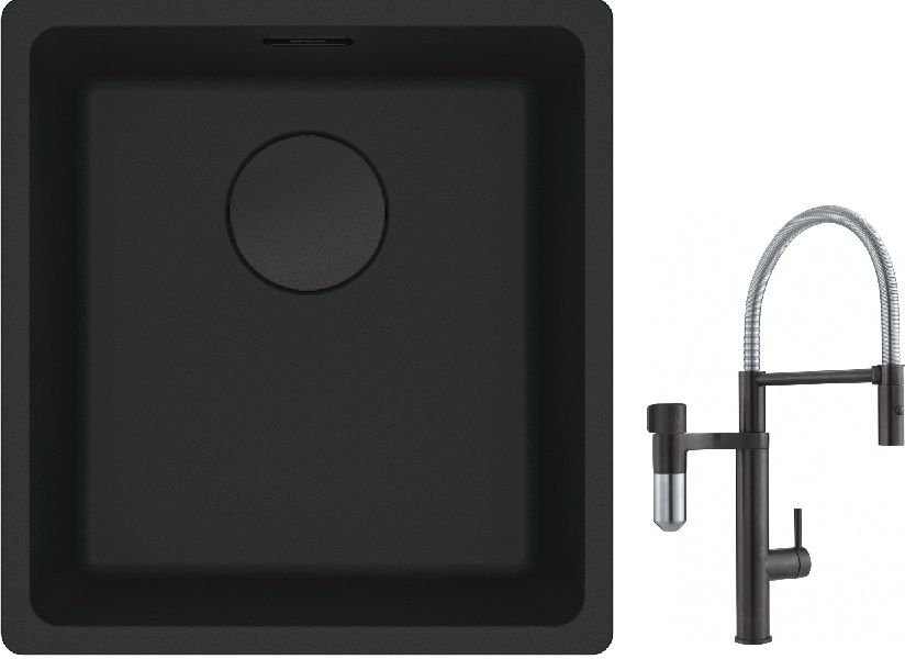 Franke Maris MRG 110-37 zlewozmywak 40x37 cm Fragranit + czarny mat z baterią kuchenną Vital Semi-Pro czarny mat/stal (1250697760, ... - Wysyłka w 24h