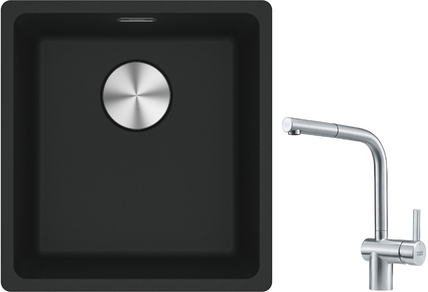 Franke Maris MRG 110-37 zlewozmywak 40x37 cm Fragranite czarny mat z baterią kuchenną Atlas stal szlachetna (1250687248, 1150521439)