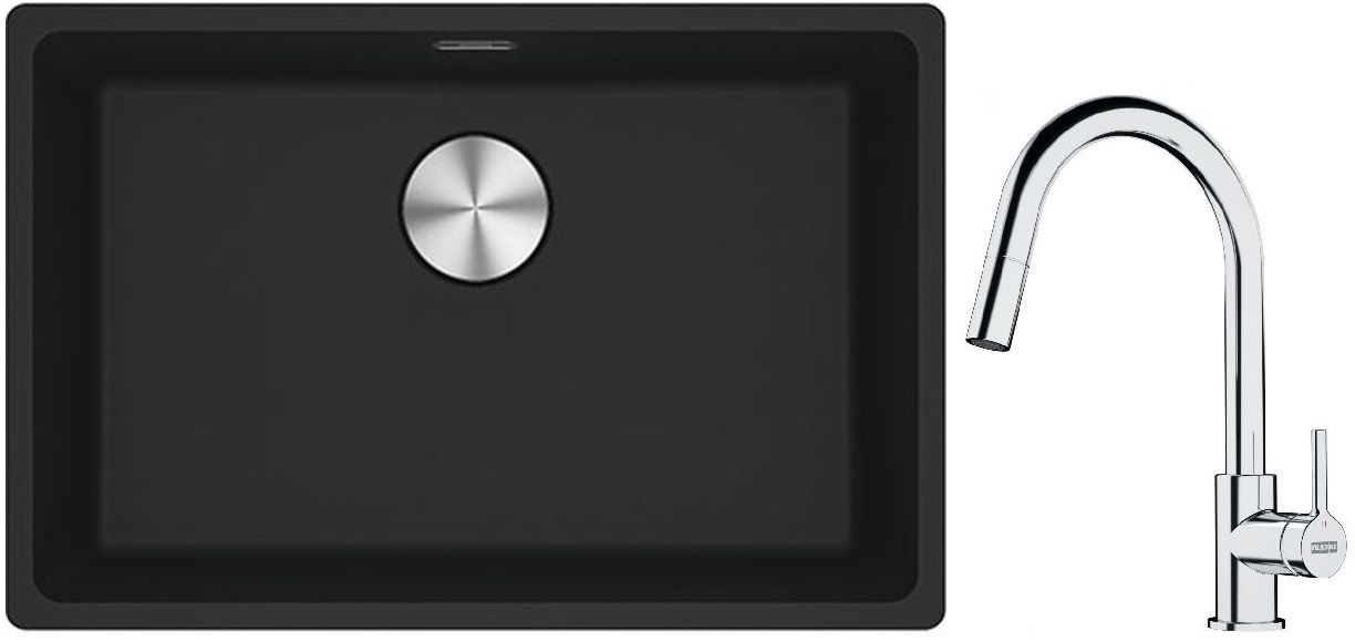 Franke Maris MRG 110-52 zlewozmywak 52x40 cm Fragranite czarny mat z baterią kuchenną Lina chrom (1250687252, 1150693229) - Wysyłka w 24h