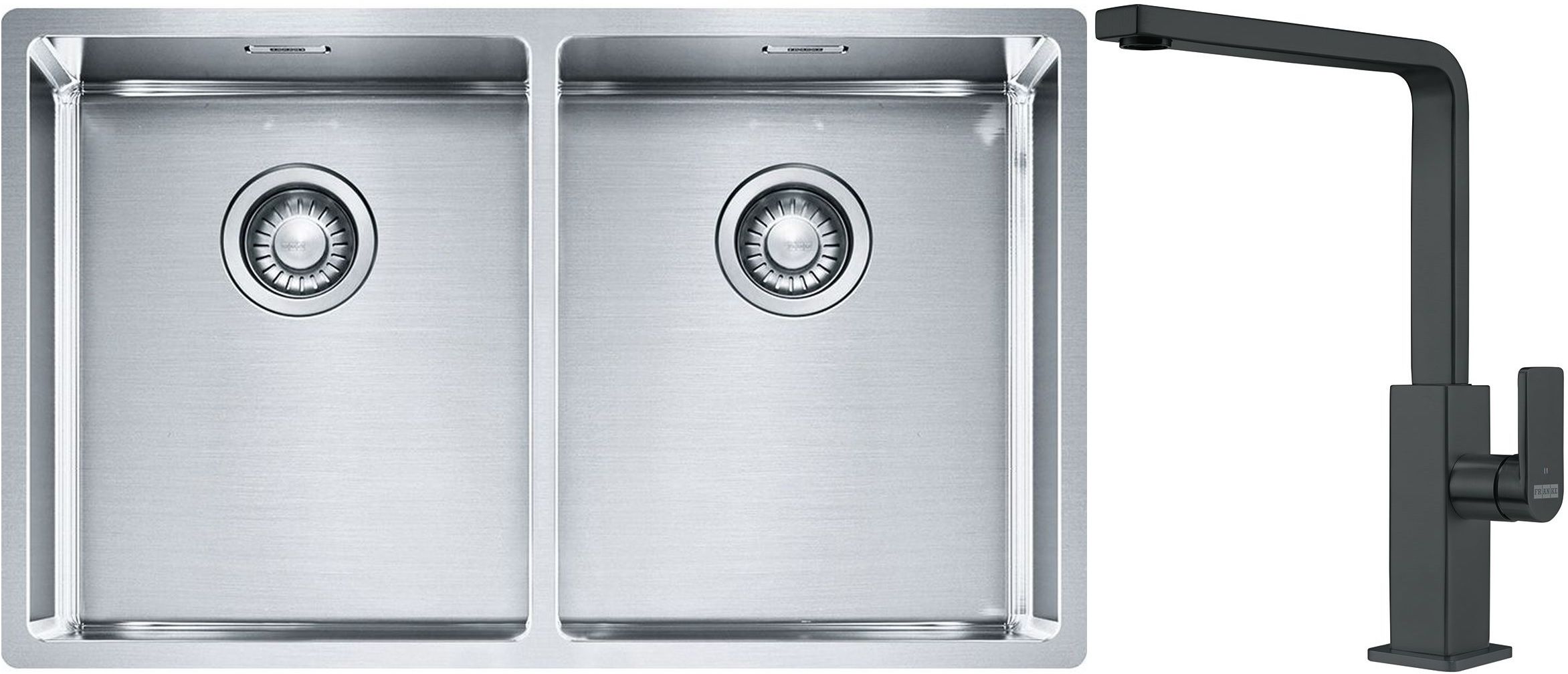 Franke Box BXX 220/120 34-34 zlewozmywak 74x45 cm stalowy z baterią kuchenną Mythos czarna stal szlachetna (1270370188, 1150550441) - Wysyłka w 24h