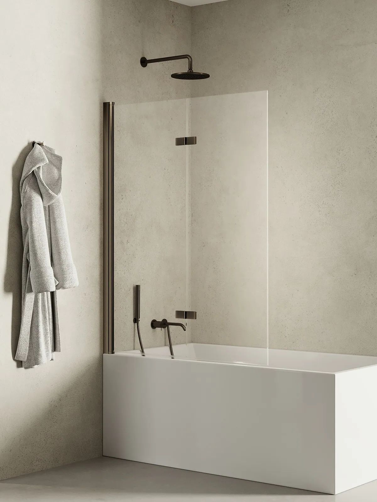 New Trendy New Soleo gunmetal szczotkowany parawan nawannowy 100 cm lewy gunmetal szczotkowany/szkło przezroczyste P-0141