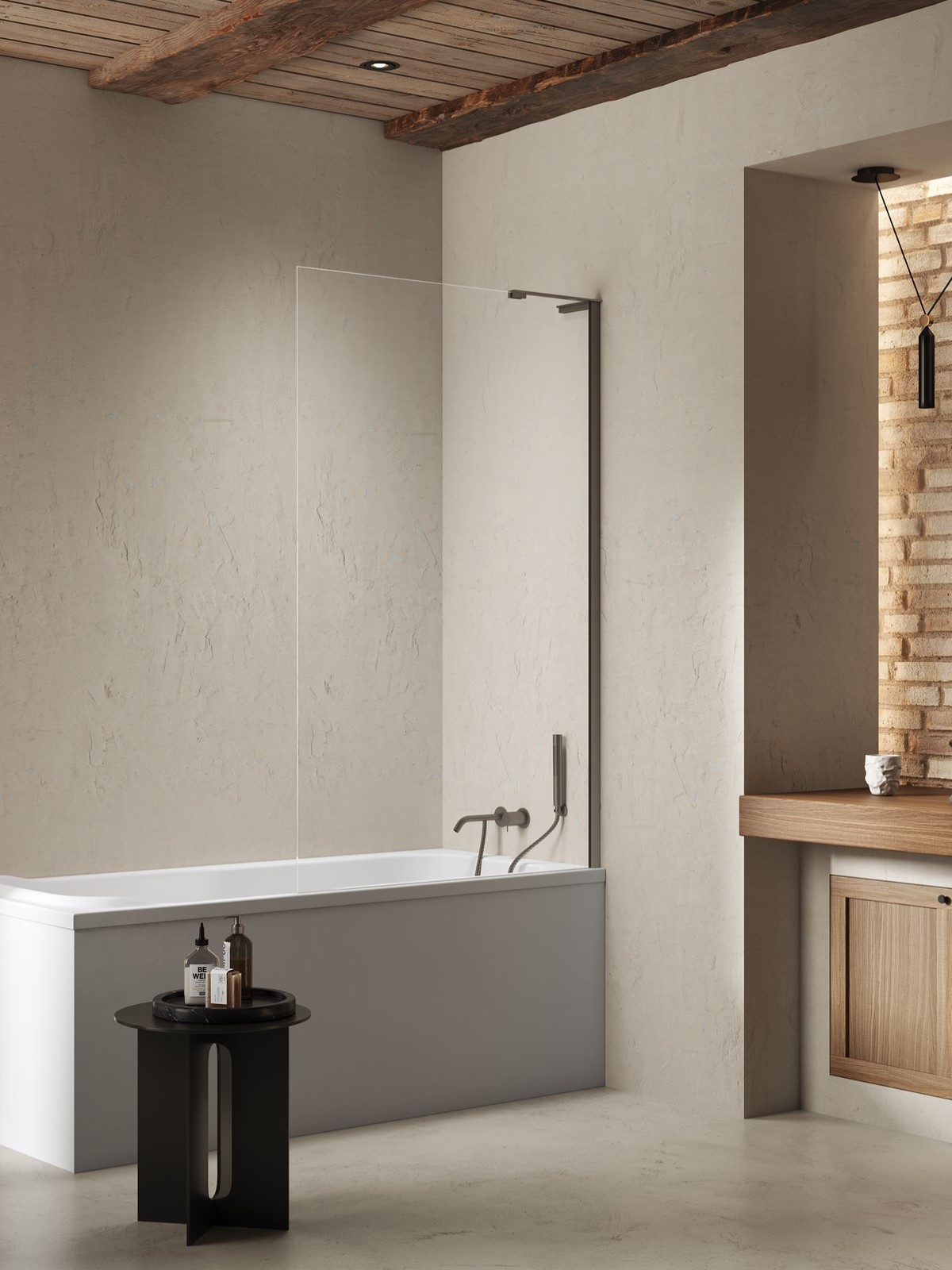 New Trendy Nesta parawan nawannowy 70 cm 1-częściowy Gunmetal Brushed/szkło przezroczyste P-0223-WL