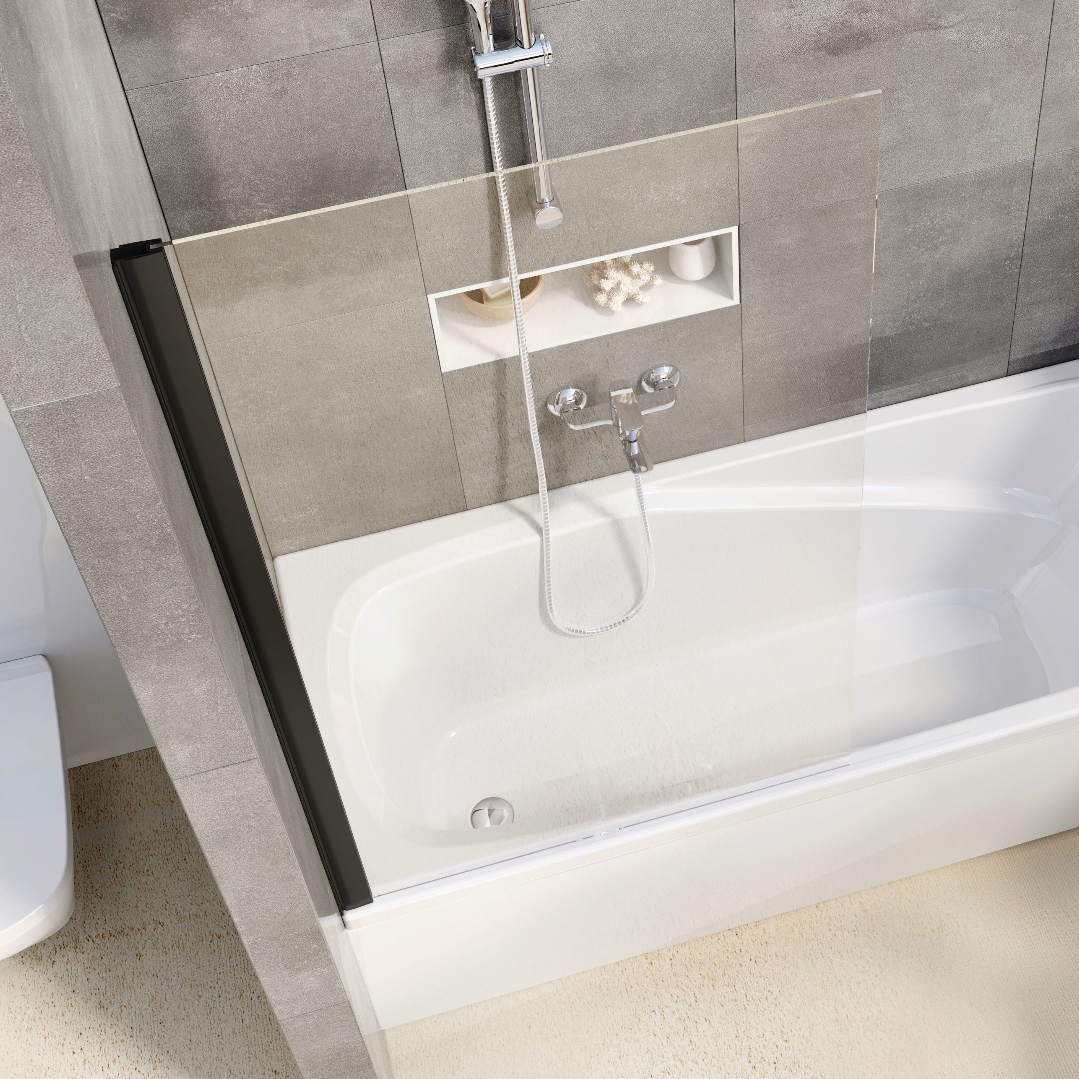 Ravak Pivot PVS1-80 parawan nawannowy 80 cm 1-częściowy czarny mat/przezroczyste 79840300Z1 - Wysyłka w 24h