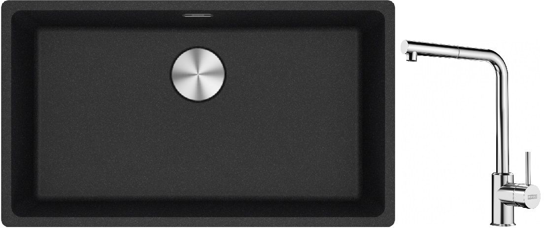 Franke Maris MRG 110-72 zlewozmywak 72x40 cm Fragranite onyx z baterią kuchenną Sirius Side chrom (1250687261, 1150668280)