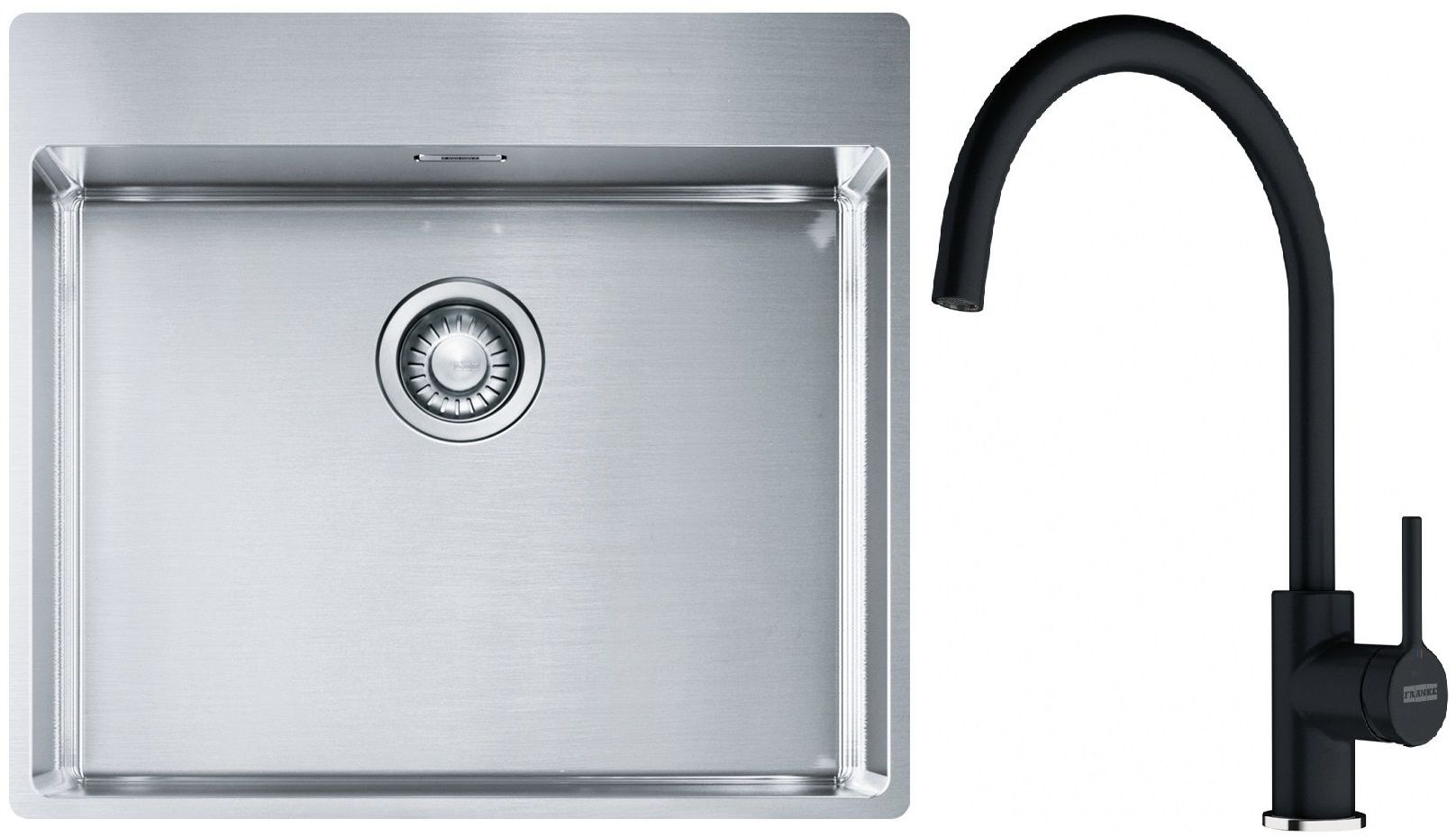 Franke Box BXX 210-54 TL zlewozmywak 57x51 cm stalowy z baterią kuchenną Lina onyx (1270369295, 1150626020)