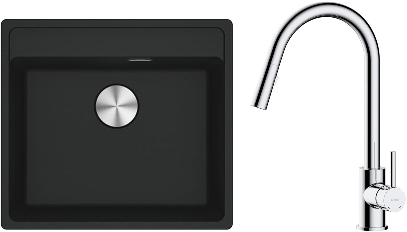 Zestaw Franke Maris MRG 610-52 zlewozmywak 51x56 cm z baterią kuchenną Oltens Litla czarny mat/chrom (1140661761, 35204100) - Wysyłka w 24h