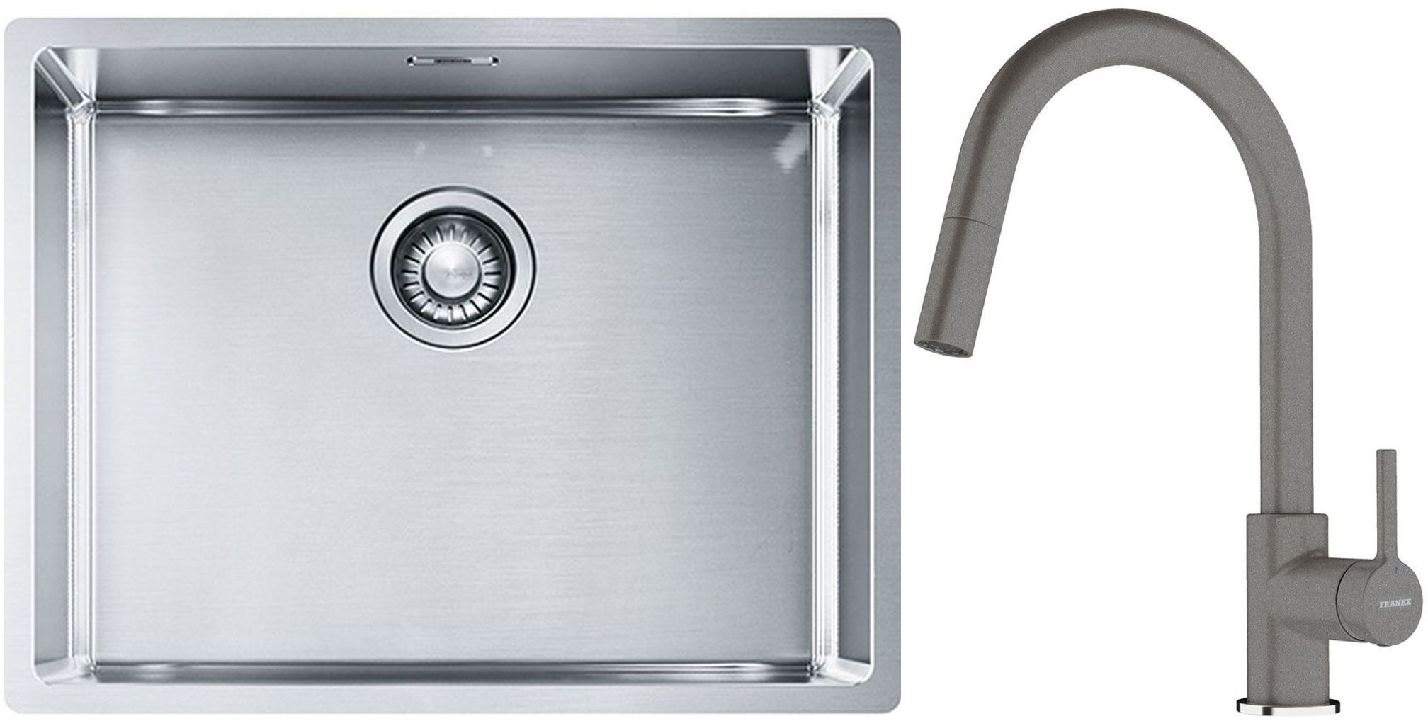 Franke Box BXX 110-54/ BXX 210-54 zlewozmywak 58x45 cm stalowy z baterią kuchenną Lina kamienny szary (1270453660, 1150626057)
