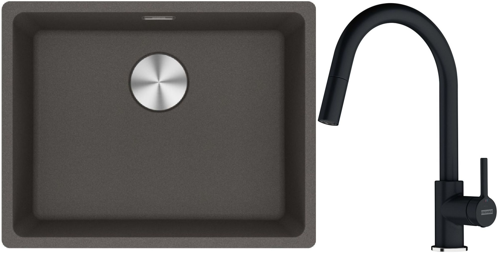 Franke Maris MRG 110-52 zlewozmywak granitowy 55,3x43,3 cm łupkowy szary z baterią kuchenną Lina onyx (1250716375, 1150626055)