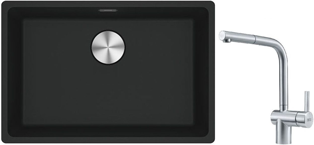 Franke Maris MRG 110-52 zlewozmywak 52x40 cm Fragranite czarny mat z baterią kuchenną Atlas stal szlachetna (1250687252, 1150521439) - Wysyłka w 24h