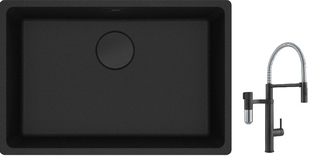 Franke Maris MRG 110-62 zlewozmywak 62x40 cm Fragranite czarny mat z baterią kuchenną Vital Semi-Pro czarny mat/stal (1250697758, ... - Wysyłka w 24h