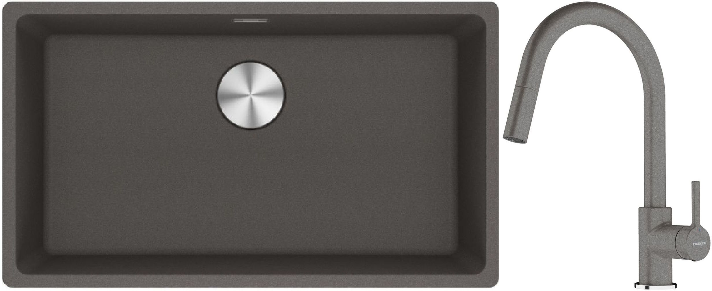 Franke Maris MRG 110-72 zlewozmywak granitowy 75,3x43,3 cm szary/grafitowy/onyx z baterią kuchenną Lina kamienny szary (1250716377, ...