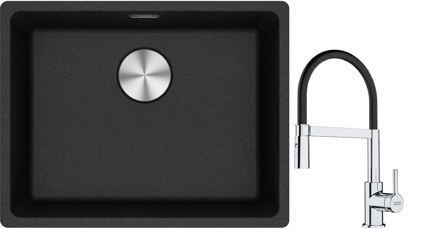 Franke Maris MRG 110-52 zlewozmywak 52x40 cm Fragranite onyx z baterią kuchenną Lina chrom/czarny (1250687253, 1150626085) - Wysyłka w 24h