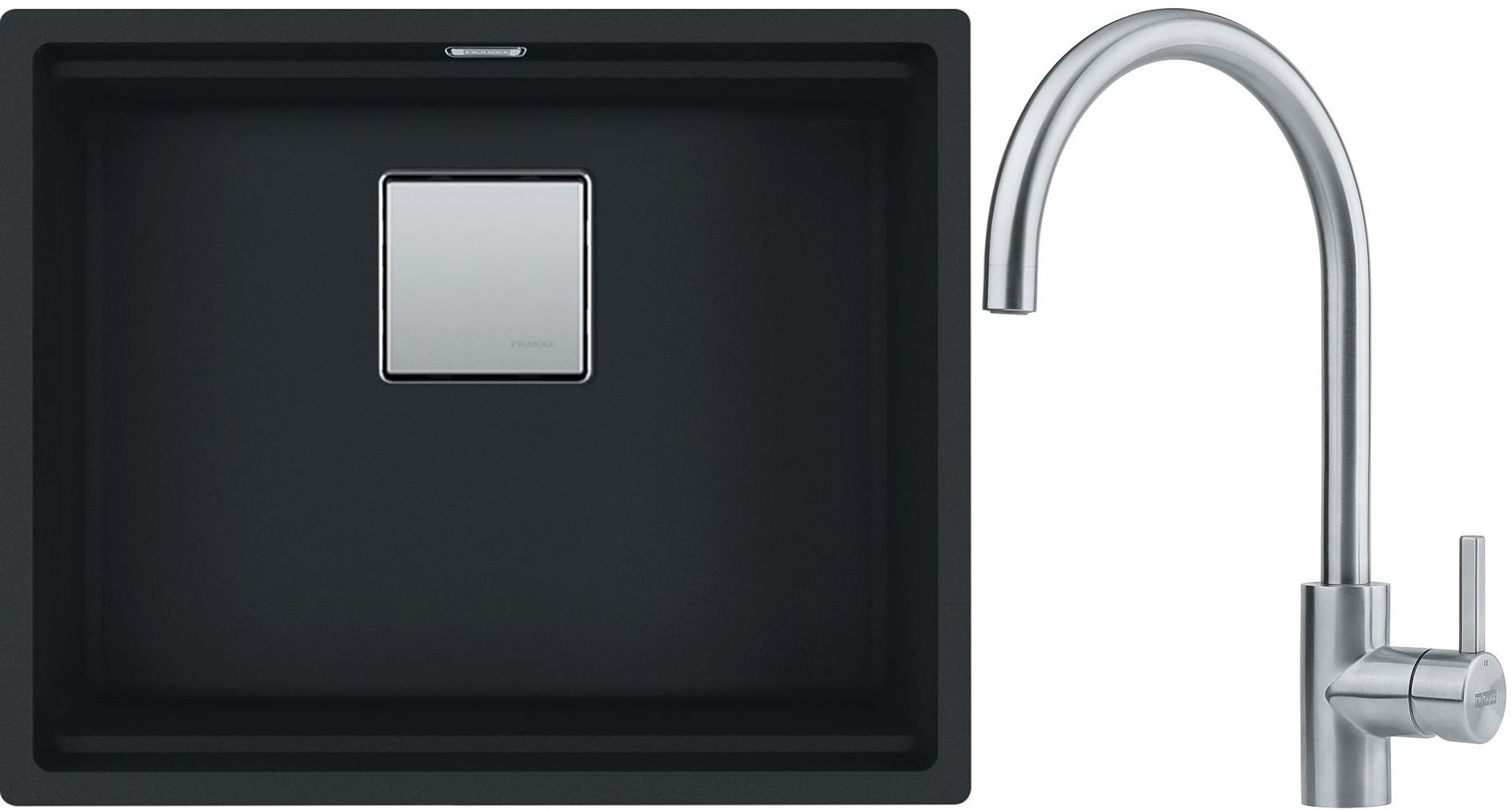 Franke Kanon KNG 110-52 zlewozmywak 52x42 cm Fragranite czarny mat z baterią kuchenną Eos Neo stal szlachetna (1250633002, 1150590044) - Wysyłka w 24h