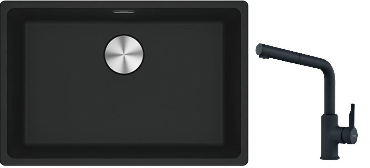 Franke Maris MRG 110-62 zlewozmywak 62x40 cm Fragranite z baterią kuchenną Urban czarny mat (1250687256, 1150627523)