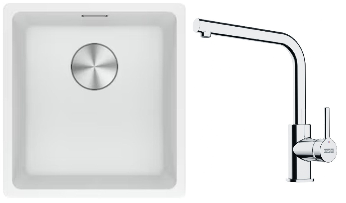 Franke Maris MRG 110-37 zlewozmywak 40x37 cm Fragranite biały polarny z baterią kuchenną Lina chrom (1250687251, 1150693230)