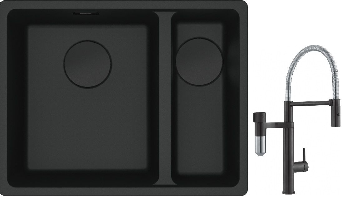 Franke Maris MRG 160-34-15SBR zlewozmywak 52x40 cm Fragranite czarny mat z baterią kuchenną Vital Semi-Pro czarny mat/stal (1250697755, ...