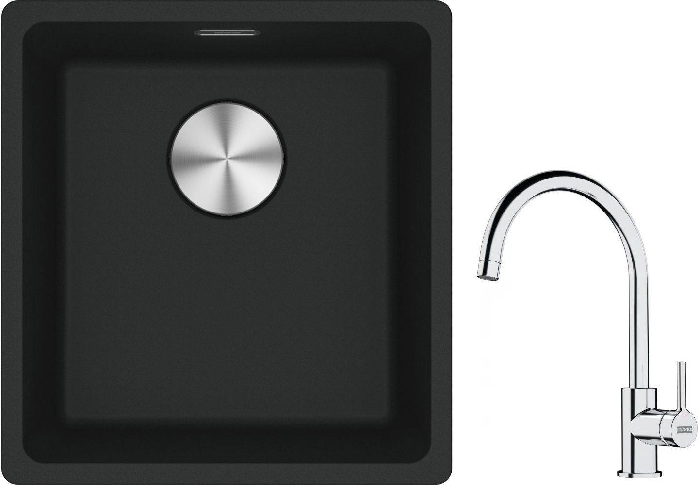 Franke Maris MRG 110-37 zlewozmywak 40x37 cm Fragranite czarny mat z baterią kuchenną Lina chrom (1250687248, 1150693228)