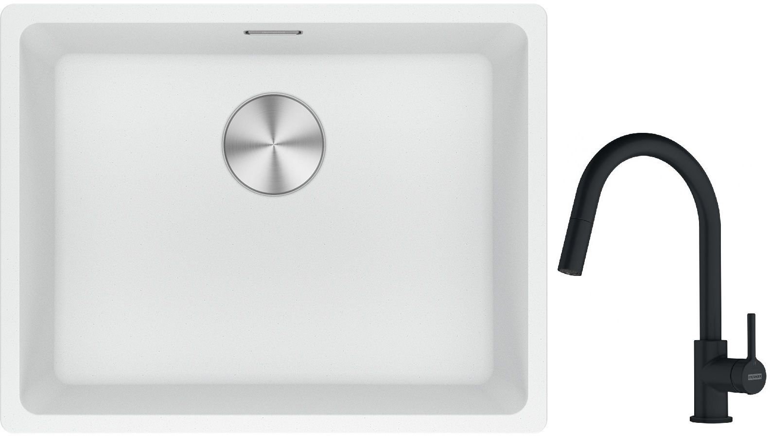 Franke Maris MRG 110-52 zlewozmywak 52x40 cm Fragranite biały polarny z baterią kuchenną Lina czarny mat (1250687255, 1150626053) - Wysyłka w 24h