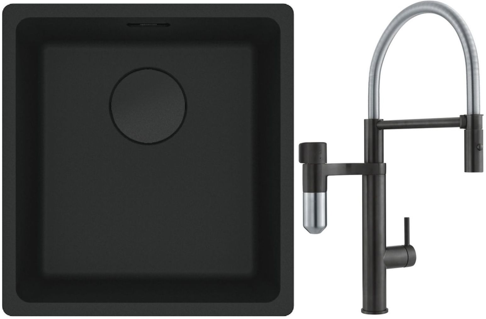 Franke Maris MRG 110-37 zlewozmywak 40x37 cm Fragranit + czarny mat z baterią kuchenną Vital Semi-Pro czarny mat/stal (1250697760, ... - Wysyłka w 24h