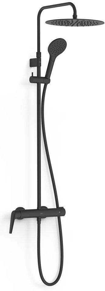 Tres Fuji zestaw prysznicowy ścienny z deszczownicą czarny mat 28119701NM