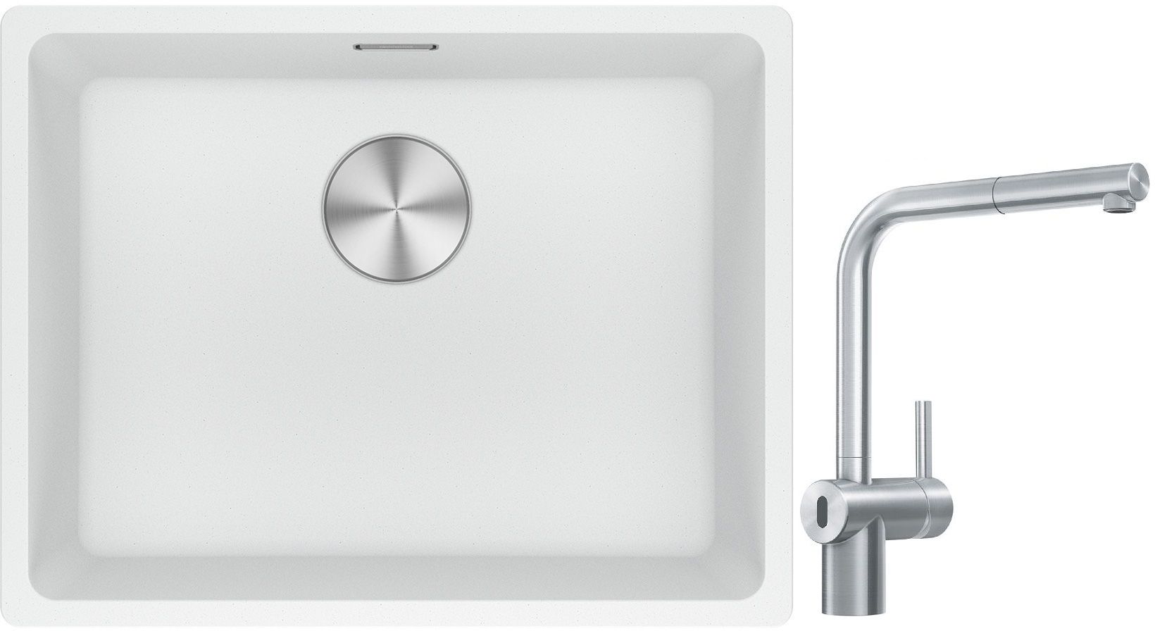 Franke Maris MRG 110-52 zlewozmywak 52x40 cm Fragranite biały polarny z baterią kuchenną Atlas Neo Sensor stal szlachetna (1250687255, ...