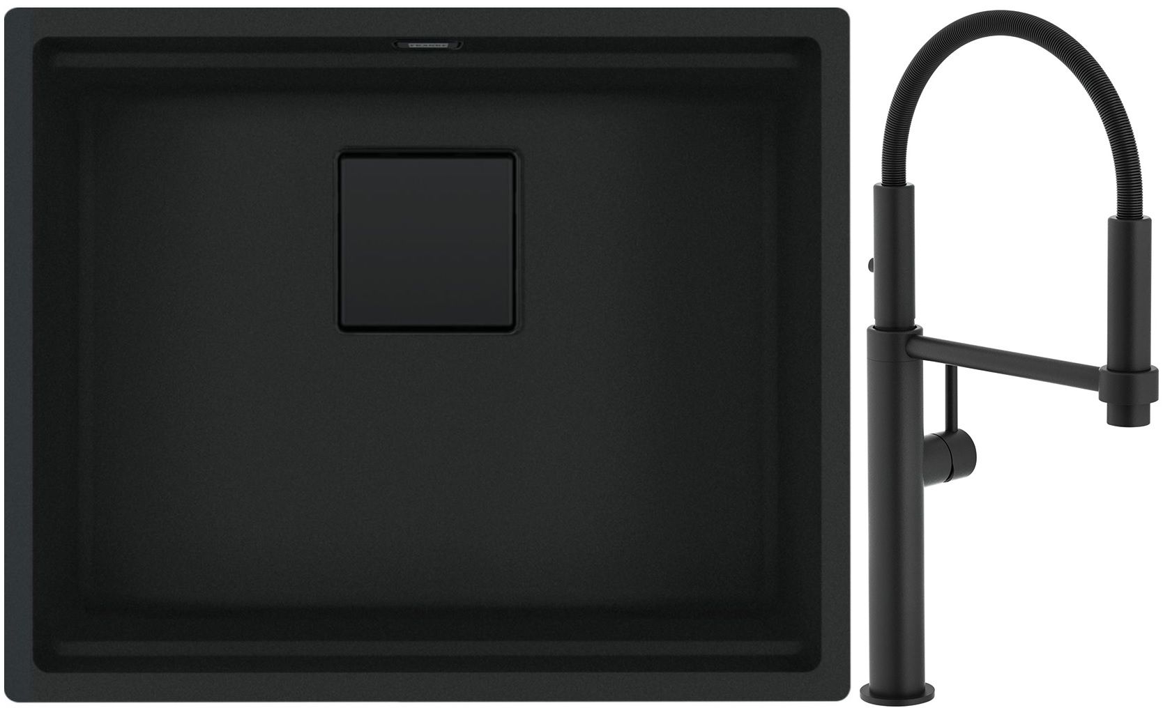 Franke Kanon KNG 110-52 zlewozmywak 56x46 cm Fragranite czarny mat z baterią kuchenną Pescara 360 czarny mat (1250721150, 1150545136)