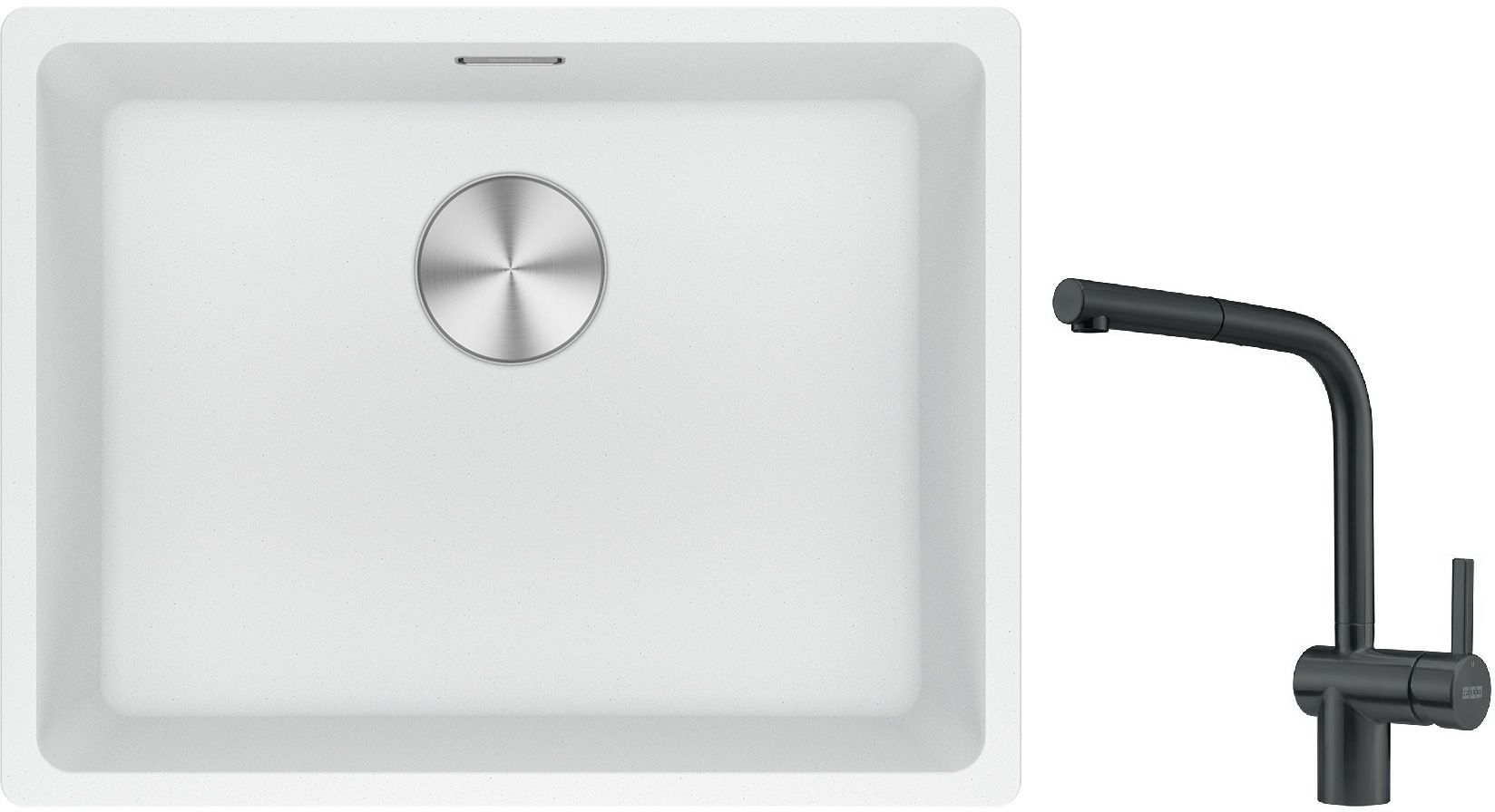 Franke Maris MRG 110-52 zlewozmywak 52x40 cm Fragranite biały polarny z baterią kuchenną Atlas czarna stal szlachetna (1250687255, ... - Wysyłka w 24h