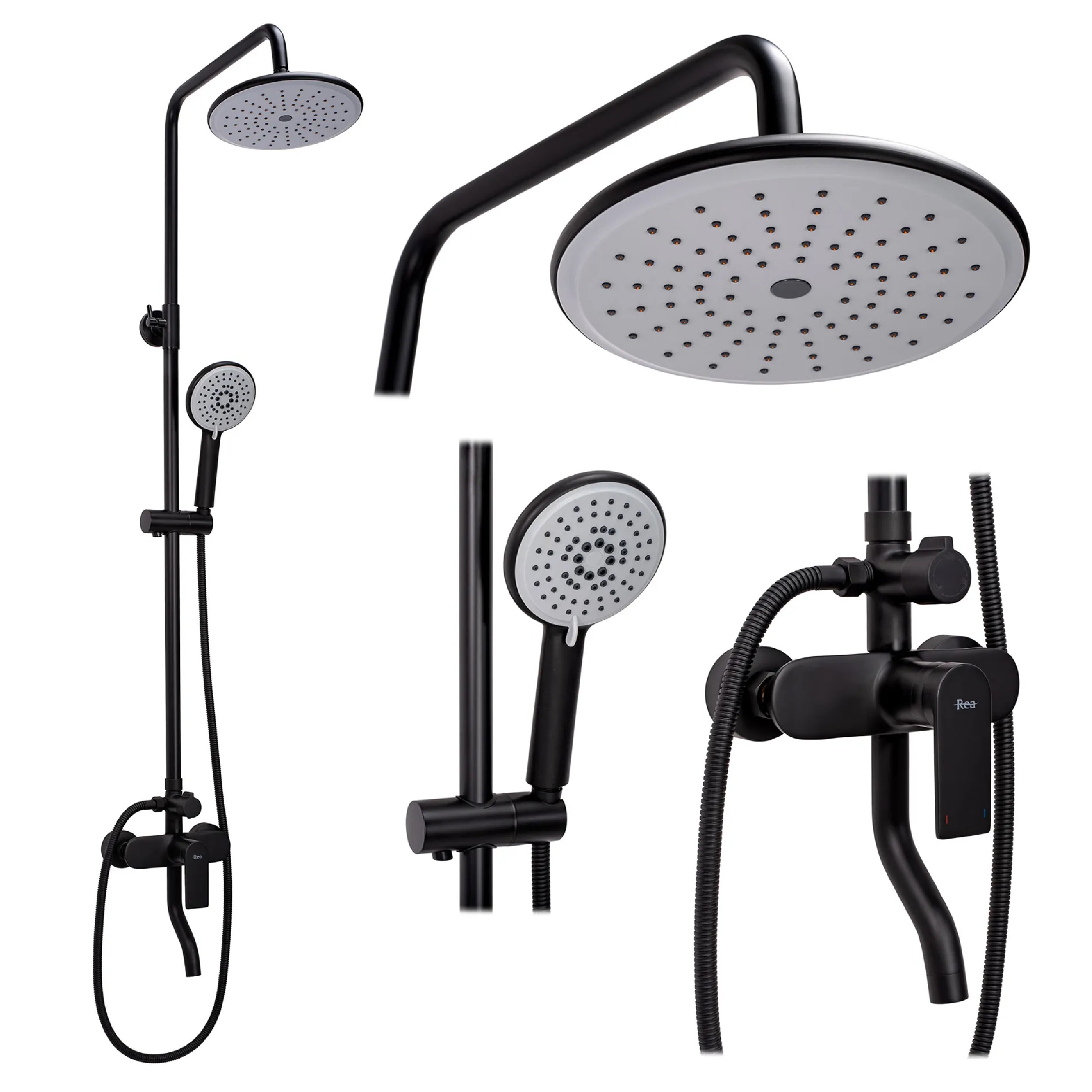 Rea Verso zestaw prysznicowy ścienny z deszczownicą czarny mat REA-P9145