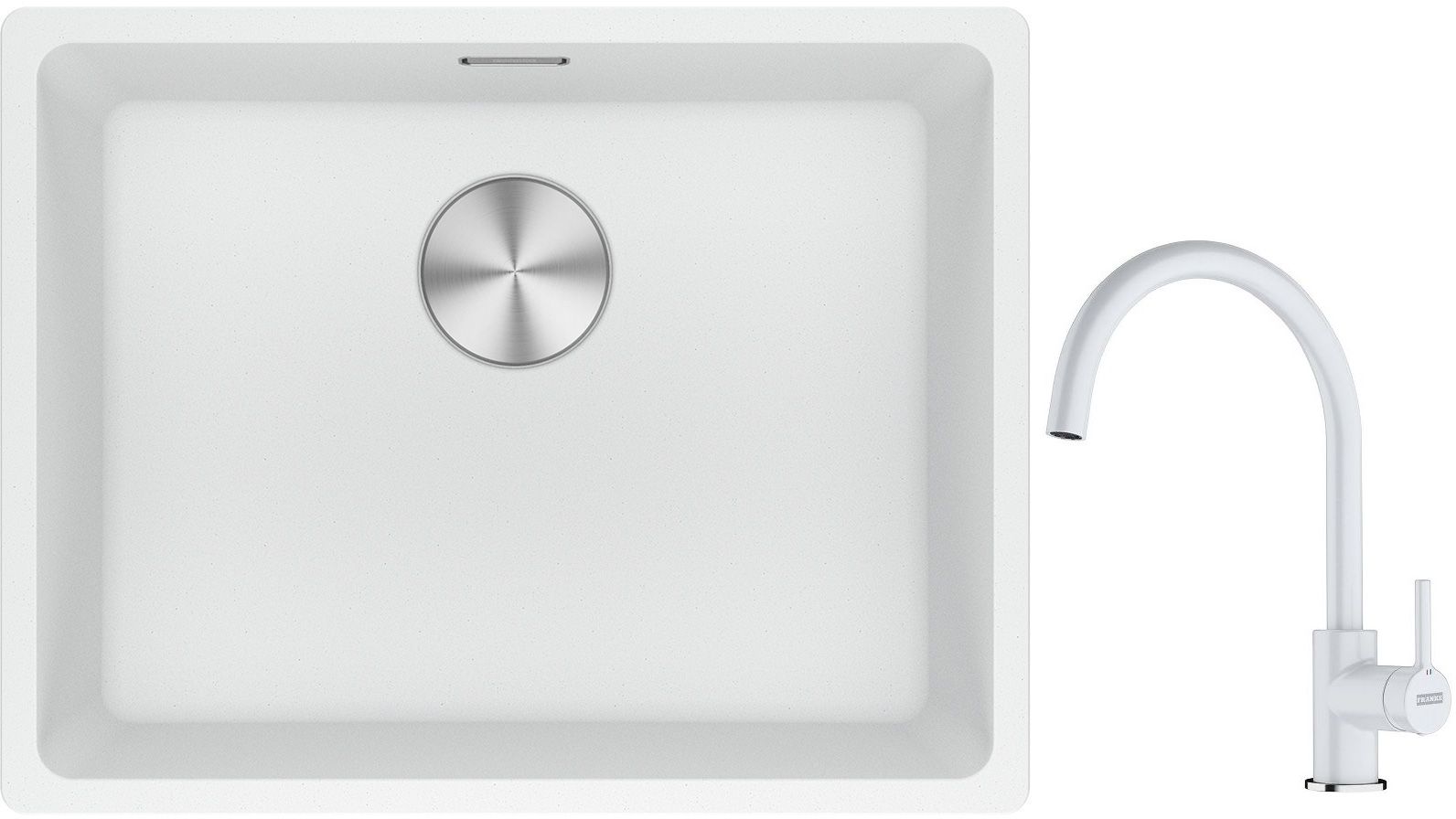 Franke Maris MRG 110-52 zlewozmywak 52x40 cm Fragranite biały polarny z baterią kuchenną Lina biały polarny (1250687255, 1150626024)
