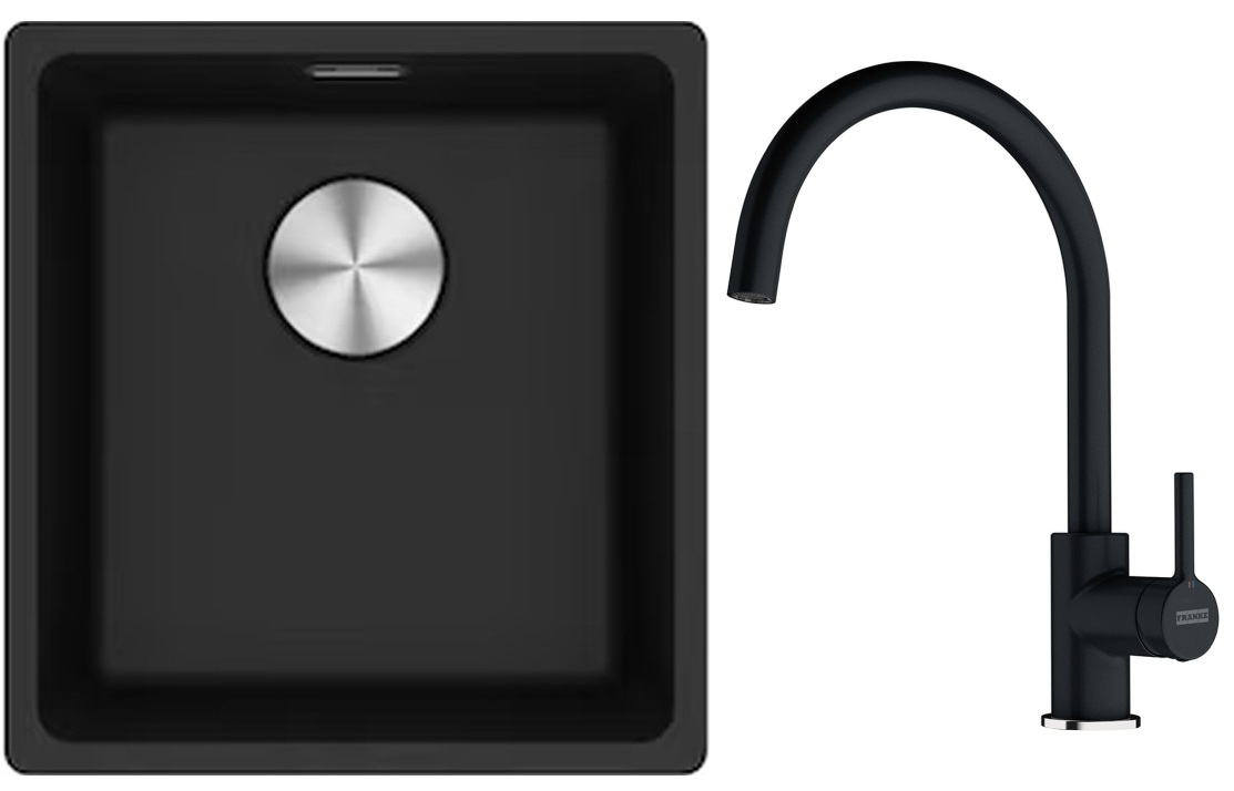 Franke Maris MRG 110-37 zlewozmywak 40x37 cm Fragranite z baterią kuchenną Lina onyx (1250687249, 1150626020)