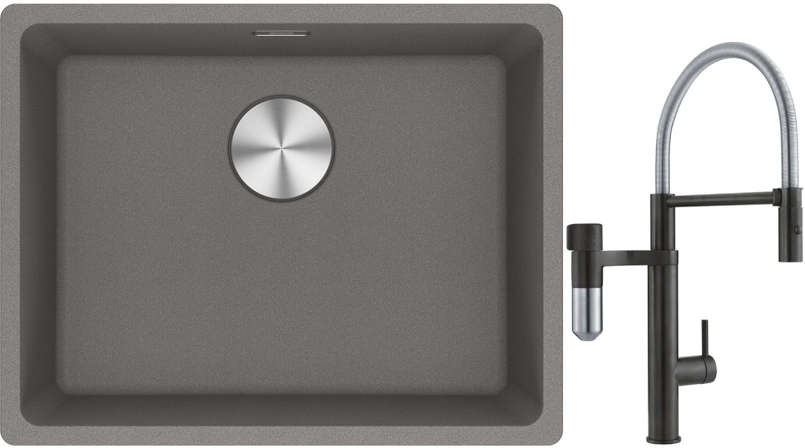 Franke Maris MRG 110-52 zlewozmywak 55x43 cm Fragranite kamienny szary z baterią kuchenną Vital Semi-Pro czarny mat/stal (1250687254, ...